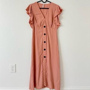 Zara Coral Button-Down Maxi Dress